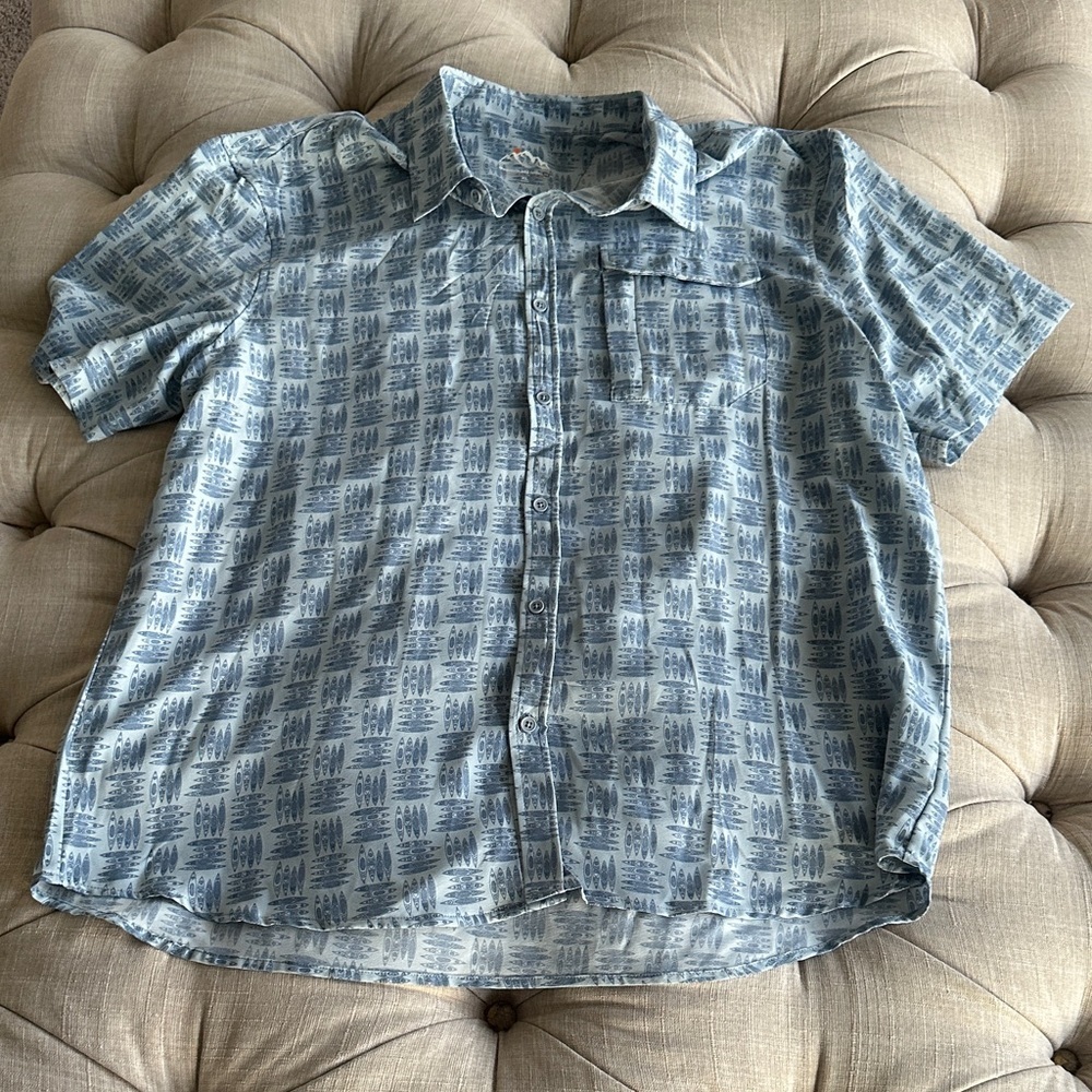 Mountain  and isles Casual Blue Patterned Button-Down Shirt